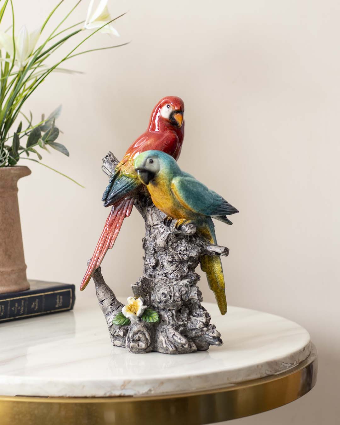 Home Studio | Elegant Parrot Figurine Pair – Tropical Tabletop & Balcony Decor | Resin Decorative Birds