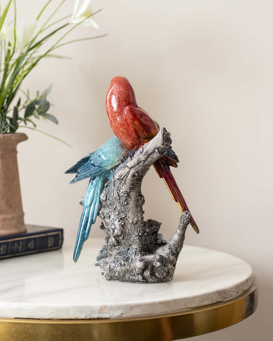 Home Studio | Elegant Parrot Figurine Pair – Tropical Tabletop & Balcony Decor | Resin Decorative Birds