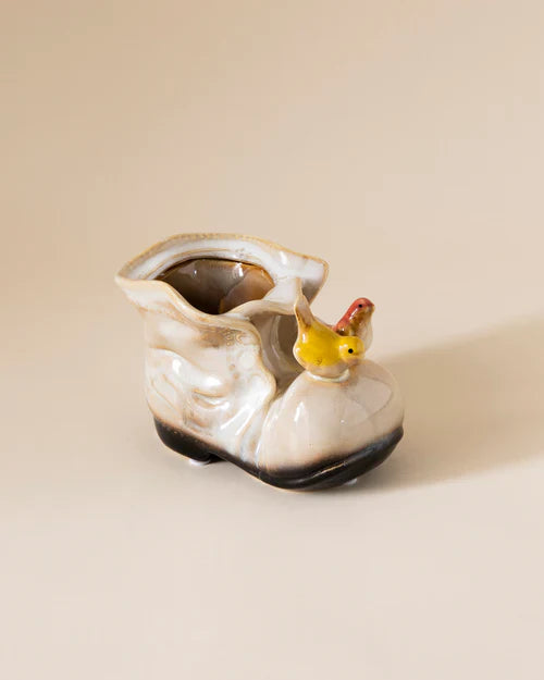 Home Studio | Birds on a Boot – Off White Ceramic Decorative Showpiece | Whimsical Tabletop Accent