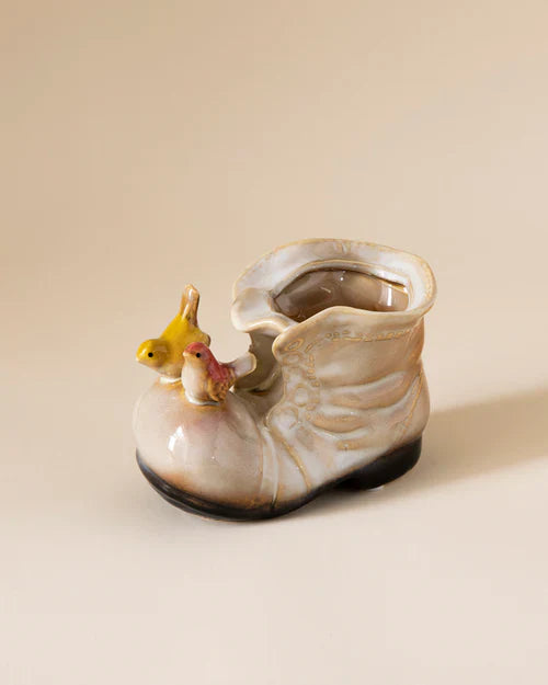 Home Studio | Birds on a Boot – Off White Ceramic Decorative Showpiece | Whimsical Tabletop Accent