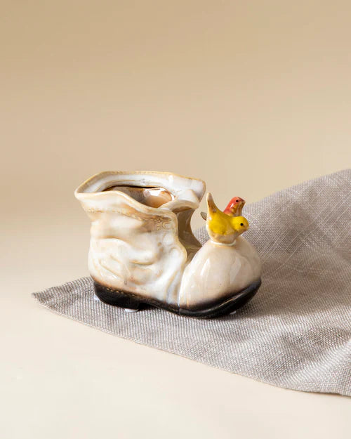 Home Studio | Birds on a Boot – Off White Ceramic Decorative Showpiece | Whimsical Tabletop Accent