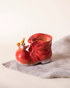 Home Studio | Birds on a Boot – Red Ceramic Multipurpose Pot | Whimsical Decorative Showpiece