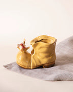 Home Studio | Birds on a Boot – Yellow Ceramic Decorative Showpiece | Whimsical Tabletop Accent
