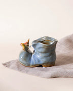Home Studio | Birds on a Boot – Blue Ceramic Multipurpose Pot | Quirky Decorative Accent