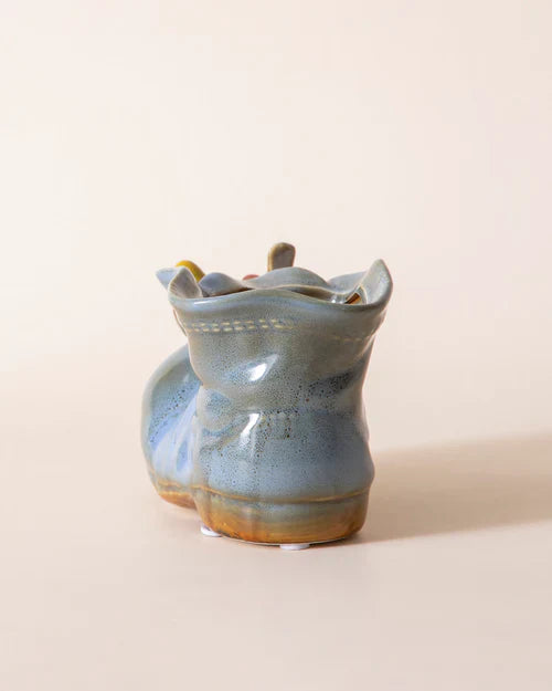 Home Studio | Birds on a Boot – Blue Ceramic Multipurpose Pot | Quirky Decorative Accent