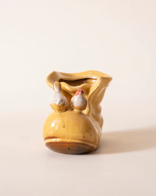 Home Studio | Birds on a Boot – Yellow Ceramic Decorative Showpiece | Whimsical Tabletop Accent
