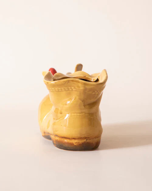 Home Studio | Birds on a Boot – Yellow Ceramic Decorative Showpiece | Whimsical Tabletop Accent
