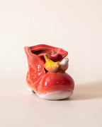 Home Studio | Birds on a Boot – Red Ceramic Multipurpose Pot | Whimsical Decorative Showpiece