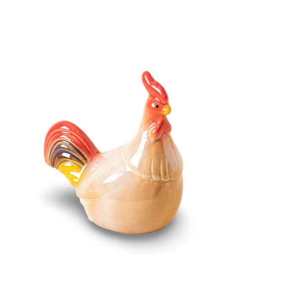 Home Studio | Ceramic Hen & Rooster Pair – Small Rustic Figurines | Farmhouse Style Kitchen & Shelf Decor