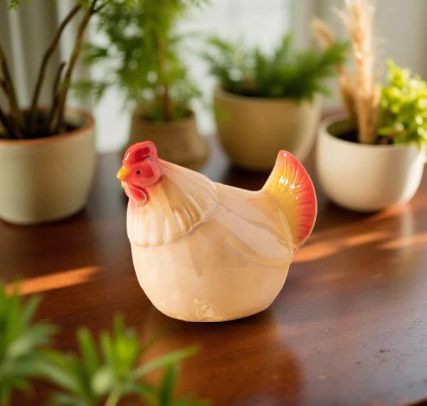 Home Studio | Ceramic Hen & Rooster Pair – Small Rustic Figurines | Farmhouse Style Kitchen & Shelf Decor