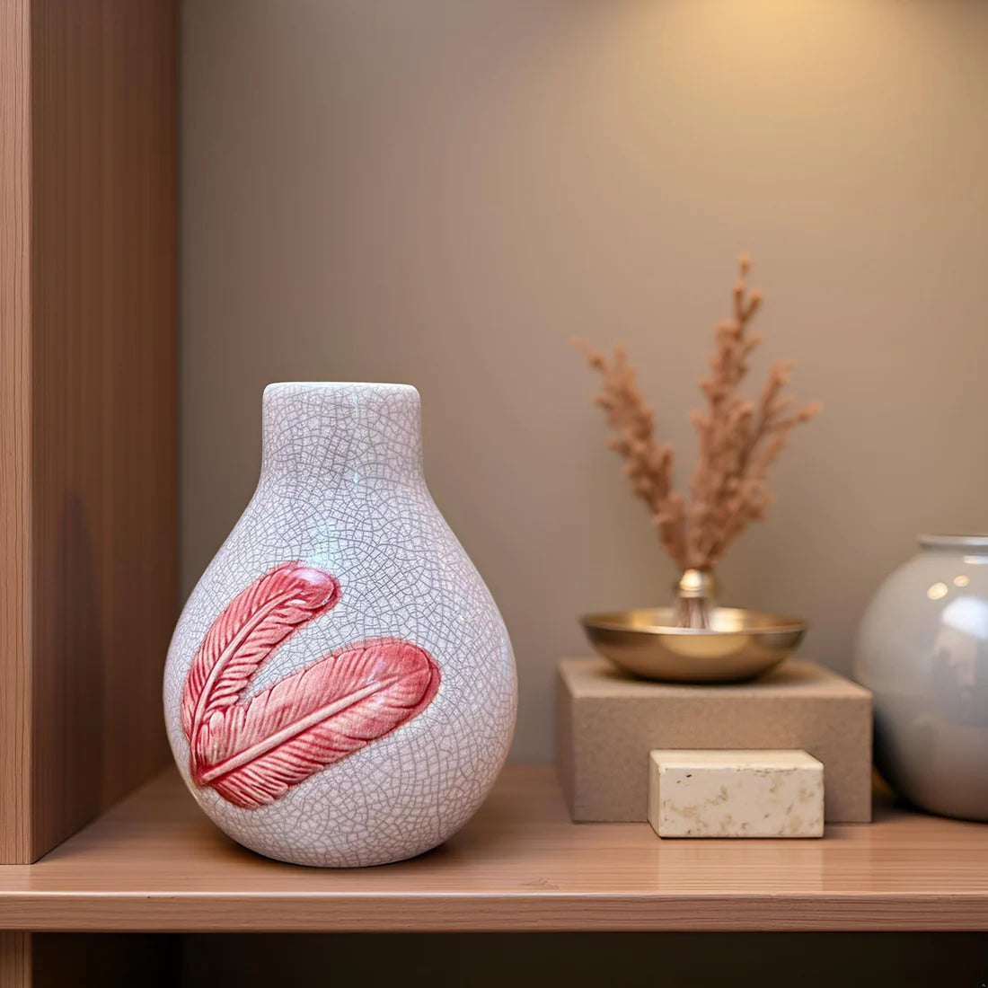 Home Studio | The Crimson Quill: Elegant Ceramic Feather Vase Decorative Item