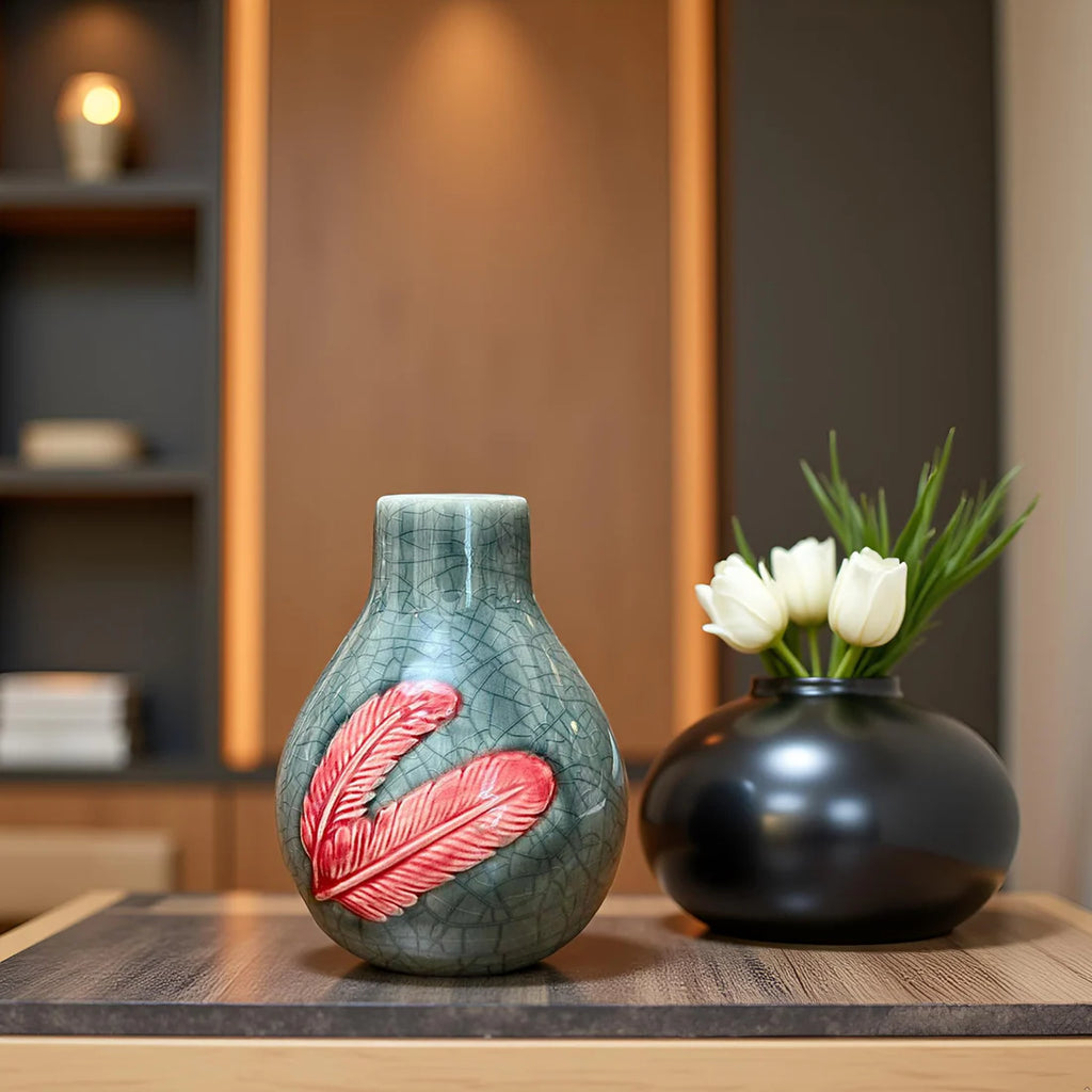 Home Studio | The Crimson Quill: Elegant Ceramic Feather Decorative Item