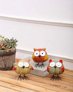 Home Studio Whimsy Owl Buddies – Set of 3 Ceramic & Metal Figurines | Playful & Quirky Home Decor