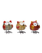 Home Studio Whimsy Owl Buddies – Set of 3 Ceramic & Metal Figurines | Playful & Quirky Home Decor
