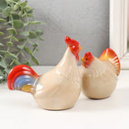 Home Studio | Ceramic Hen & Rooster Pair – Large Farmhouse Style Figurines | Rustic Kitchen & Shelf Decor