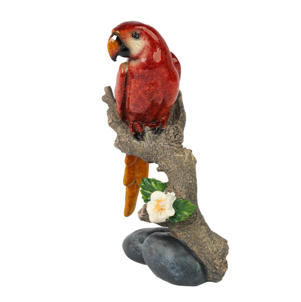 Home Studio | Elegant Parrot Figurine on Branch – Small Tabletop Accent | Vintage-Inspired Macaw Decor