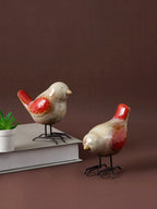 Home Studio | Chirpy Companions – Red-Tailed Bird Figurine Pair | Handcrafted Ceramic & Metal Decor