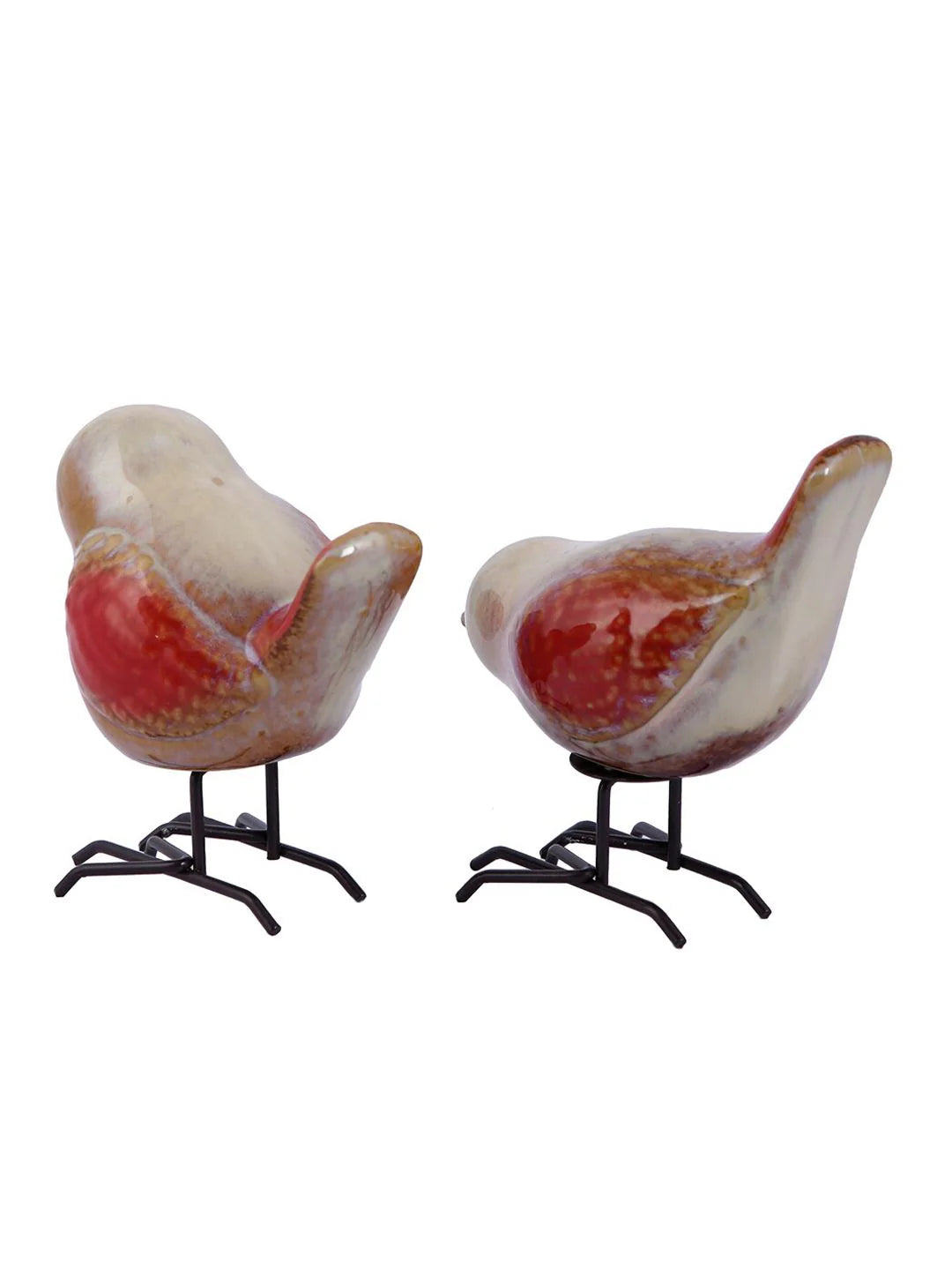 Home Studio | Chirpy Companions – Red-Tailed Bird Figurine Pair | Handcrafted Ceramic & Metal Decor