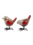 Home Studio | Chirpy Companions – Red-Tailed Bird Figurine Pair | Handcrafted Ceramic & Metal Decor