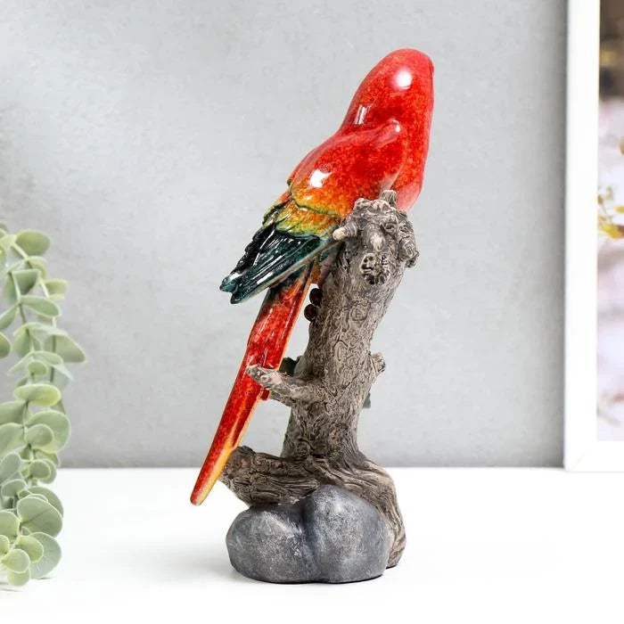 Home Studio | Elegant Parrot Figurine on Branch – Medium Tabletop Accent | Tropical Decorative Sculpture