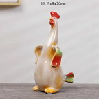 Home Studio | Ceramic Rooster Family Statues – Set of 3 Colorful Figurines | Whimsical Easter & Farmhouse Decor