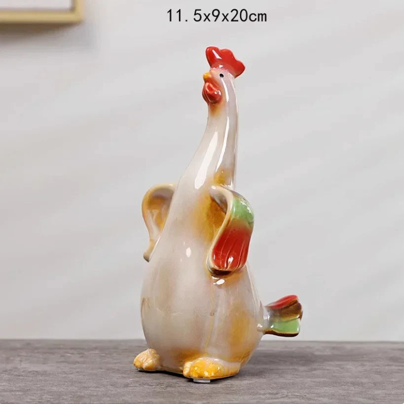 Home Studio | Ceramic Rooster Family Statues – Set of 3 Colorful Figurines | Whimsical Easter & Farmhouse Decor