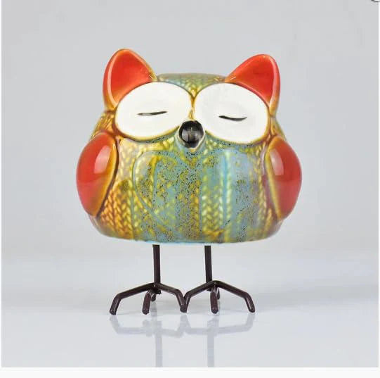 Home Studio Whimsy Owl Buddies – Set of 3 Ceramic & Metal Figurines | Playful & Quirky Home Decor