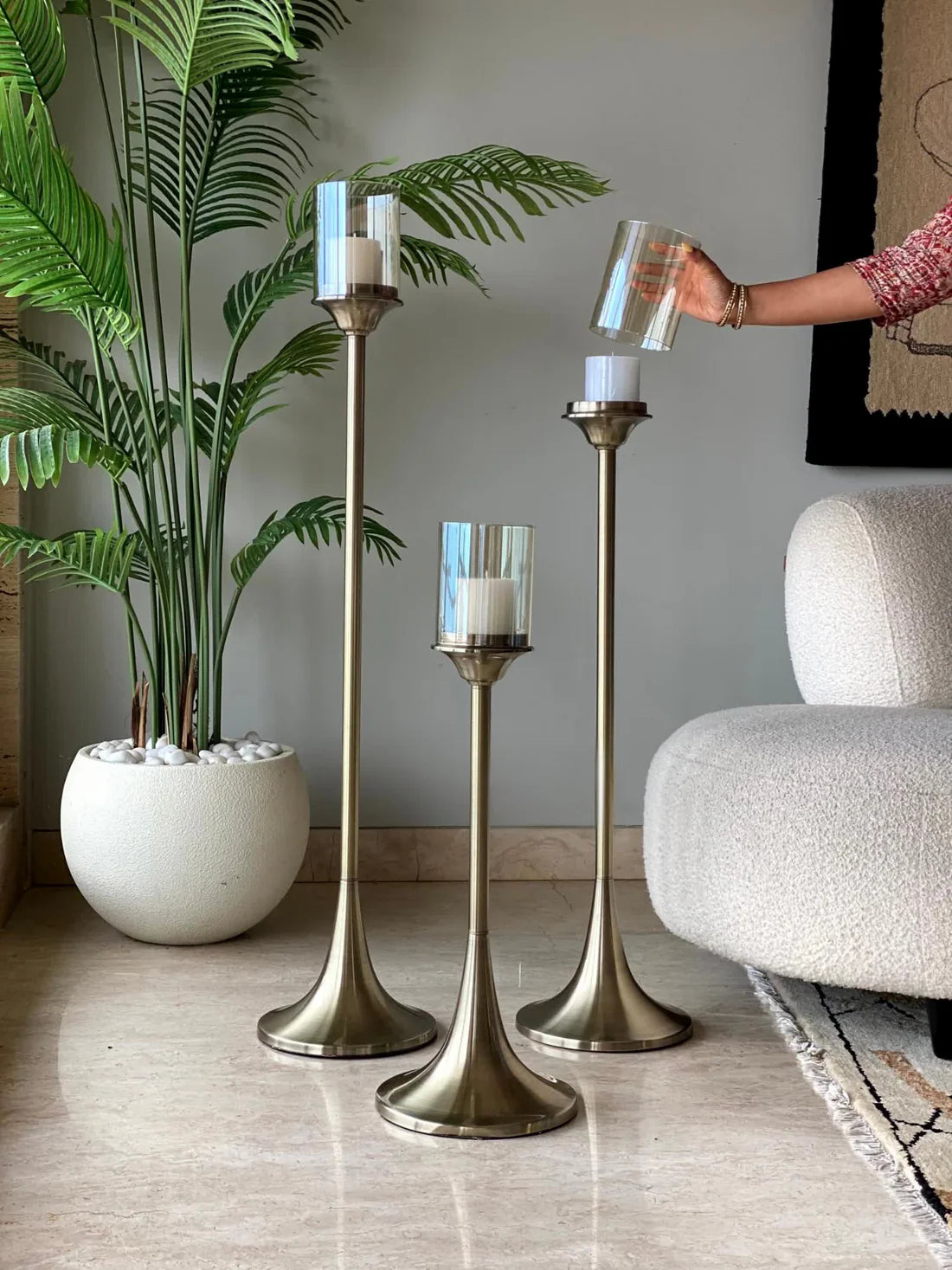 Rustic Gold & Crystal Floor Candelabra (103cm) Decorative Candel Holder By Home Studio