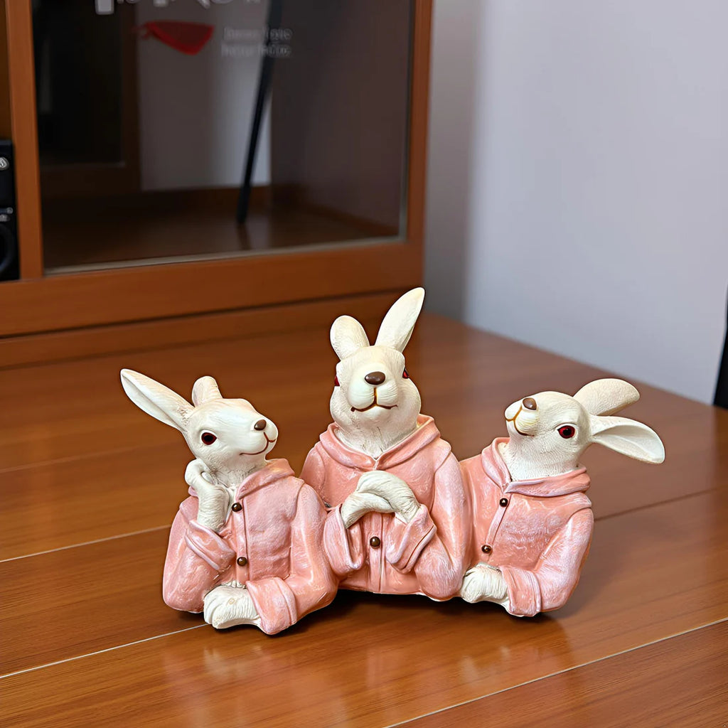 Home Studio | The Blush Bunnies: Rabbit Family Figurine Set – Decorative Item
