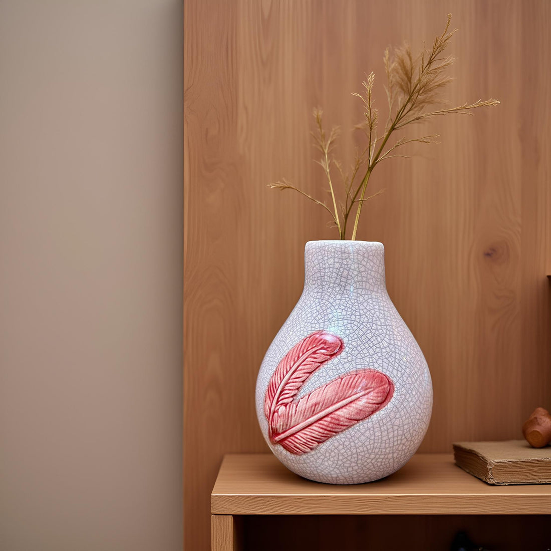 Home Studio | The Crimson Quill: Elegant Ceramic Feather Vase Decorative Item