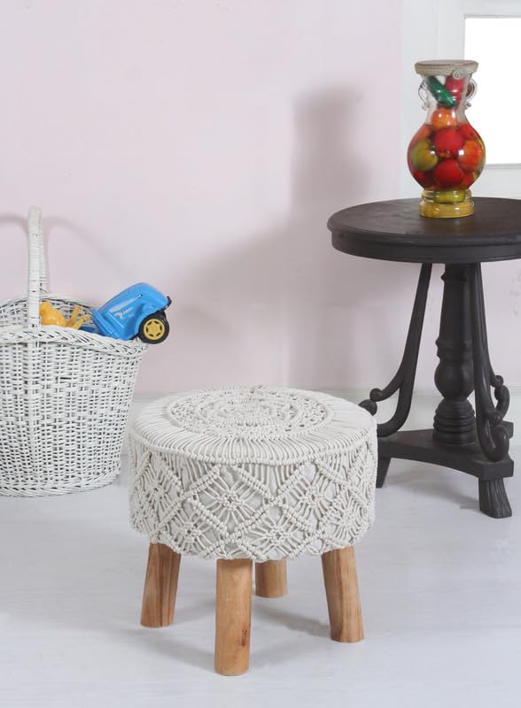 Hand-Knitted Ottoman Pouffe – 15x15 Inch Puffy Stool for Living Room, Dressing Table, Home Decor & Footrest- Home Studio