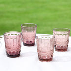 Pink Textured Glass Set – Set of 4 Stylish Tumblers for Dining & Entertaining by Home Studio