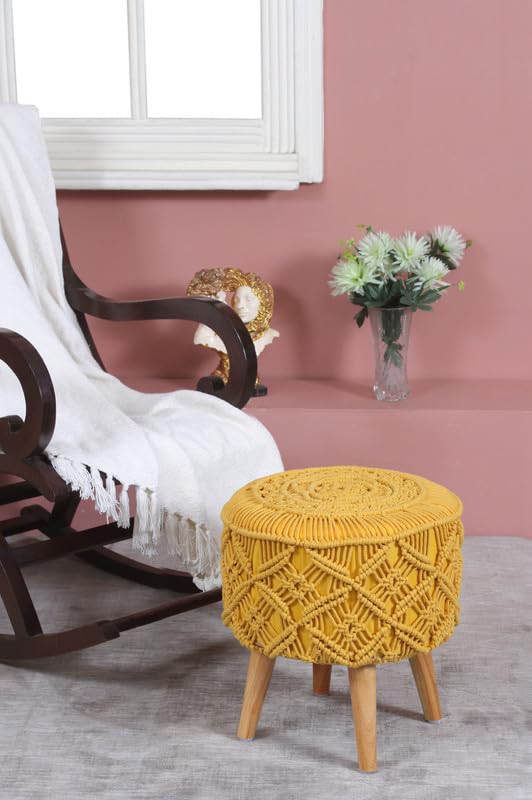 Hand-Knitted Ottoman Pouffe – 15x15 Inch Puffy Stool for Living Room, Dressing Table, Home Decor & Footrest- Home Studio