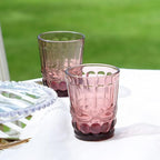 Pink Textured Glass Set – Set of 4 Stylish Tumblers for Dining & Entertaining by Home Studio
