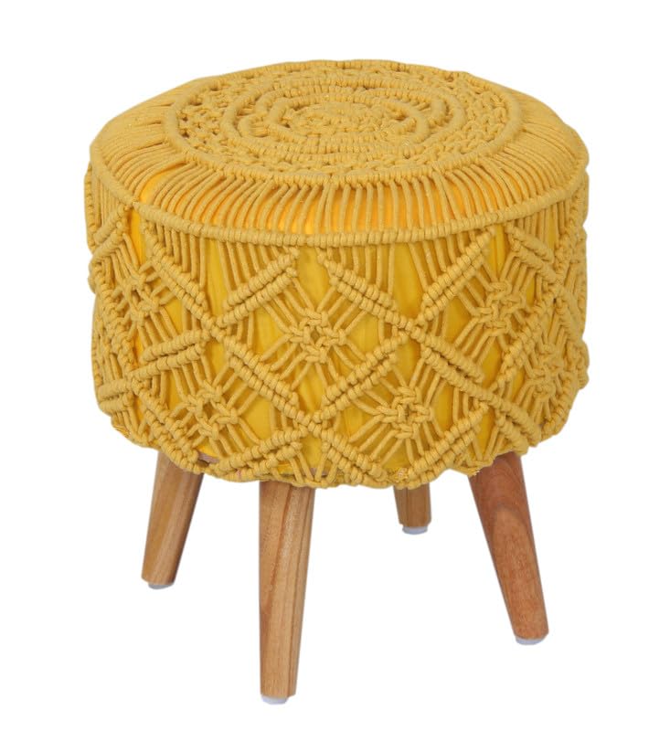 Hand-Knitted Ottoman Pouffe – 15x15 Inch Puffy Stool for Living Room, Dressing Table, Home Decor & Footrest- Home Studio