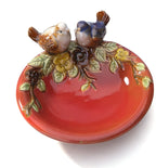 Home Studio | Lovebirds on Bloom – Handcrafted Ceramic Decorative Dish (Red, 13 cm)