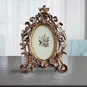 Elegant Leaf Vector Design Resin Vintage Table Photo Frame 4x6 Inch Photo, Designer Frames Perfect for Home Decor, Unique Gift Idea, Durable, Birthday, Wedding, Return Gift - Royal Gold