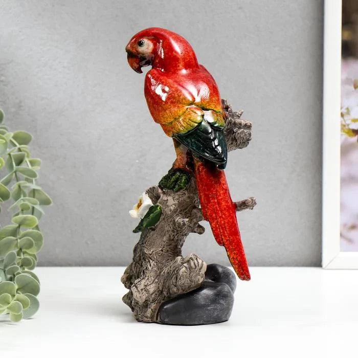 Home Studio | Elegant Parrot Figurine on Branch – Medium Tabletop Accent | Tropical Decorative Sculpture