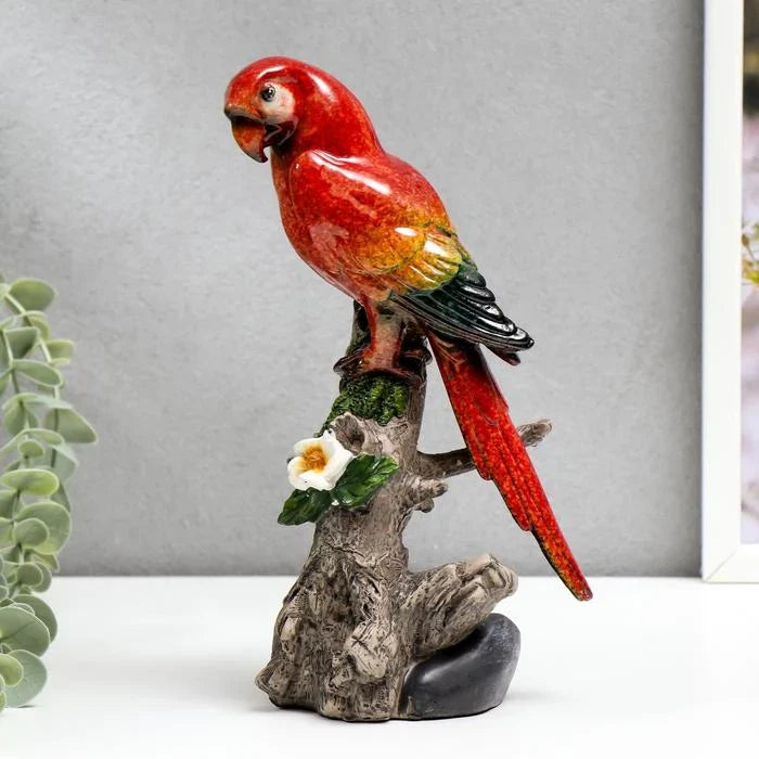 Home Studio | Elegant Parrot Figurine on Branch – Medium Tabletop Accent | Tropical Decorative Sculpture