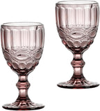 Vintage Embossed Wine Glasses Set of 6 – Crystal Clear Stemmed Goblets for Bar, Party, Wedding & Everyday Use Home Studio