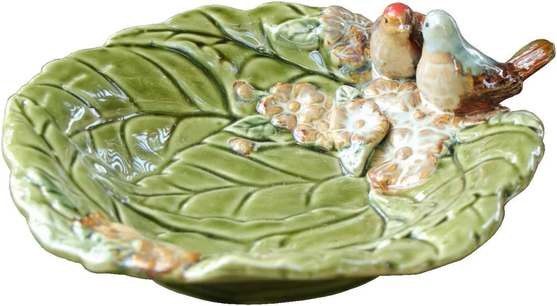 Home Studio | Leafy Ceramic Bird Bowl – Handcrafted Decorative Dish with Floral Detailing (18.5 cm)