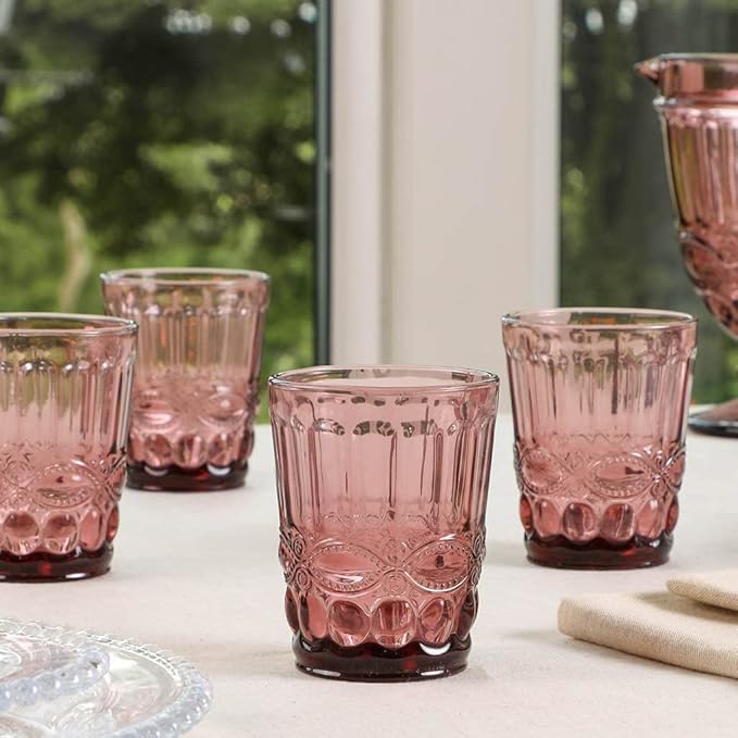 Pink Textured Glass Set – Set of 4 Stylish Tumblers for Dining & Entertaining by Home Studio