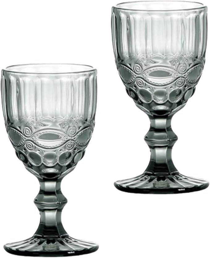 Grey Blackish Stem Glasses – Set of 6 Elegant Painted Glass Goblets by Home Studio