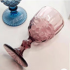 Vintage Embossed Wine Glasses Set of 6 – Crystal Clear Stemmed Goblets for Bar, Party, Wedding & Everyday Use Home Studio