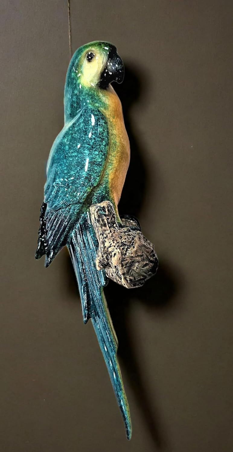 Home Studio | Indigo The Parrot Figurine | Vibrant Decorative Bird with Perch