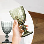 Grey Blackish Stem Glasses – Set of 6 Elegant Painted Glass Goblets by Home Studio