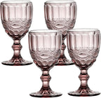 Vintage Embossed Wine Glasses Set of 6 – Crystal Clear Stemmed Goblets for Bar, Party, Wedding & Everyday Use Home Studio