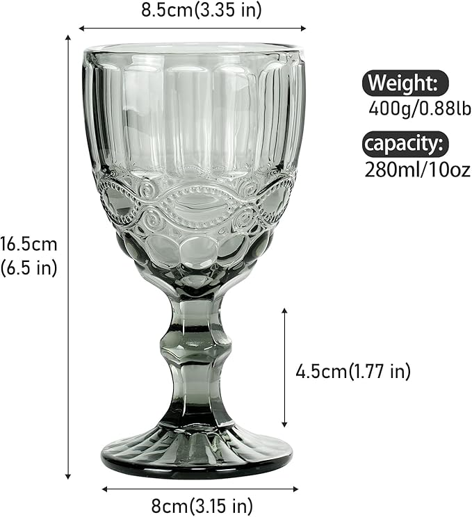 Grey Blackish Stem Glasses – Set of 6 Elegant Painted Glass Goblets by Home Studio