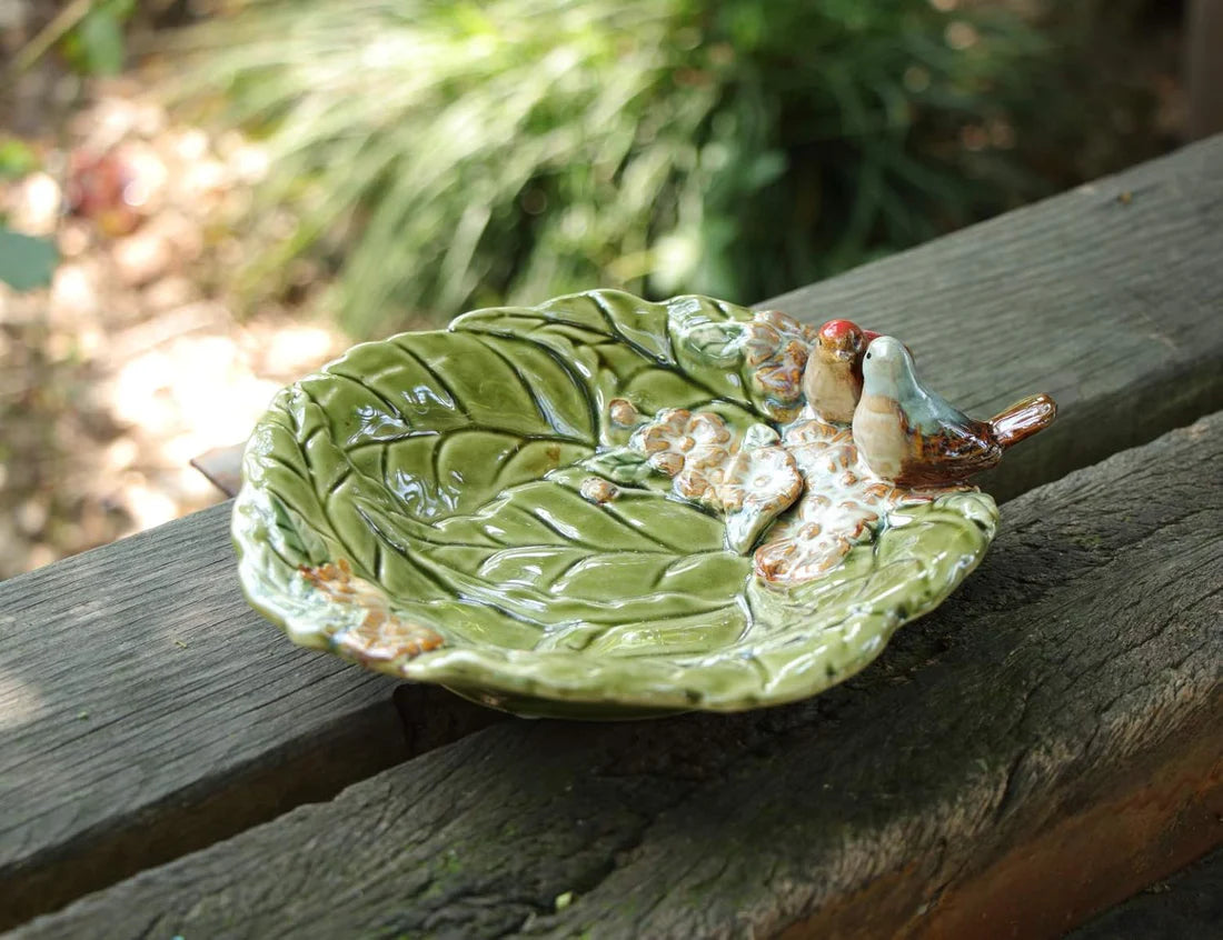 Home Studio | Leafy Ceramic Bird Bowl – Handcrafted Decorative Dish with Floral Detailing (18.5 cm)
