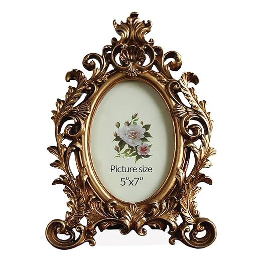Elegant Leaf Vector Design Resin Vintage Table Photo Frame 4x6 Inch Photo, Designer Frames Perfect for Home Decor, Unique Gift Idea, Durable, Birthday, Wedding, Return Gift - Royal Gold
